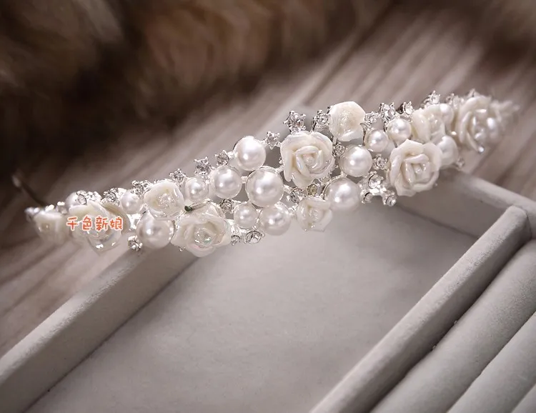 Auf Lager 2015 weiße Rose Perle Brautschmuck Sets Halskette + Ohrringe + Diademe Kronen Strass Hochzeit Accessoires