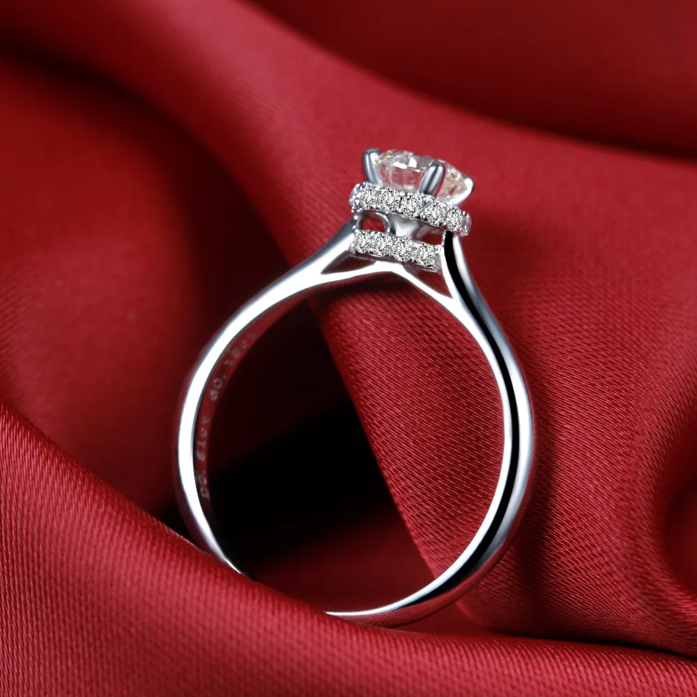 Luxe sieraden 1 ct sona gesimuleerde diamant engagemen ringen voor vrouwen, solide 14 k wit vergulde trouwring, zilveren ringen