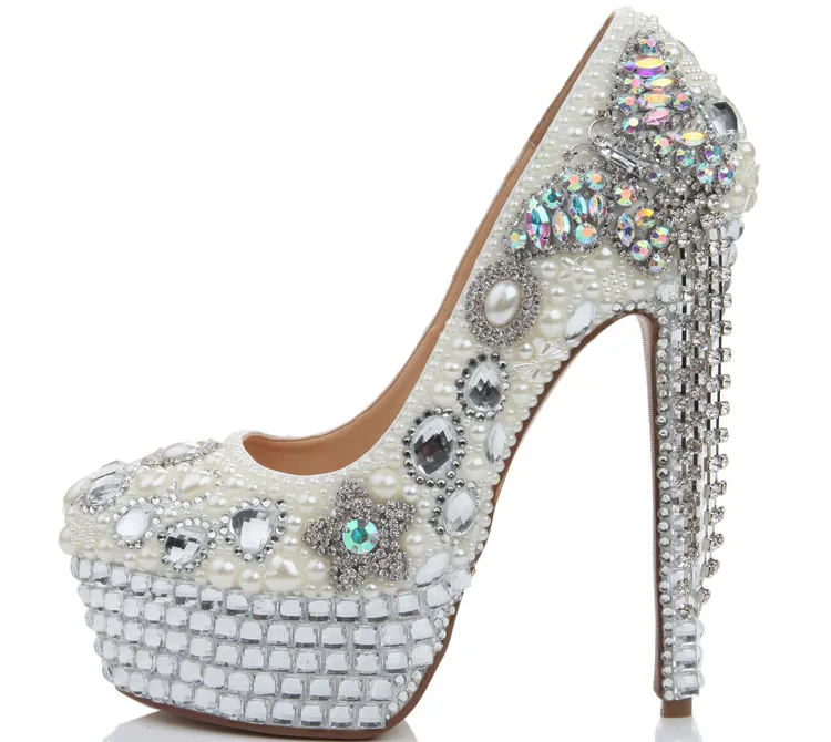 Luxe vrouwen mode bruiloft schoenen rhienstone boog ultra hoge hak kristal kwast schoenen partij prom pompen nieuwe stijl