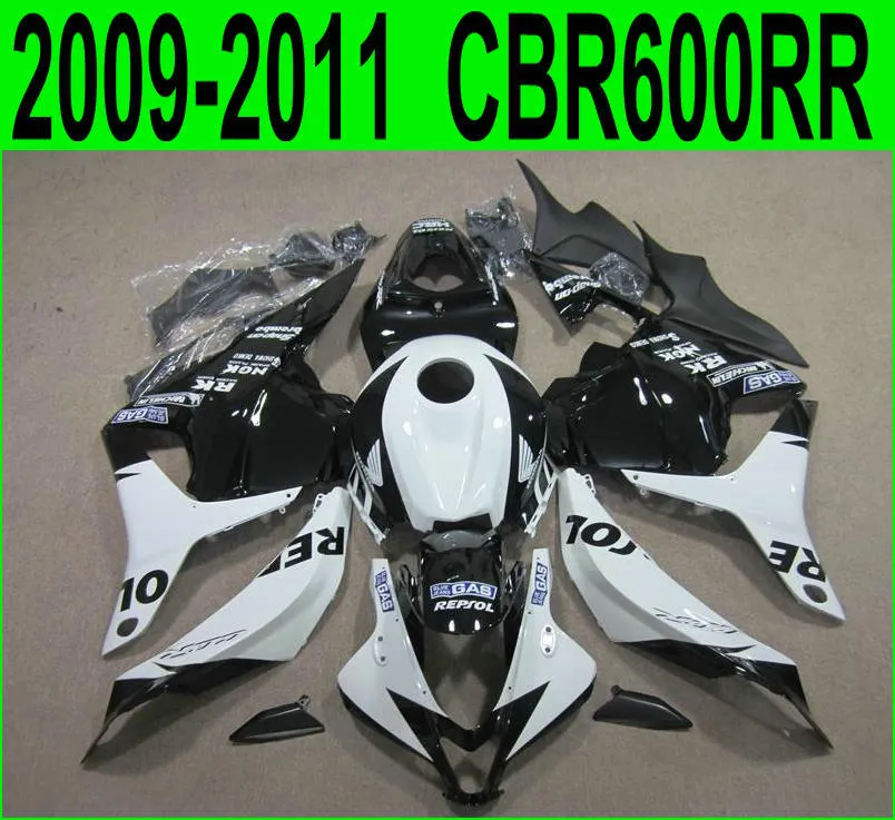 7 Geschenken + Motorfiets Verklei voor Honda Injectie CBR600RR 09-11 White Black Repsol Fairing Kit CBR 600 RR 2009 2010 2011 YR51