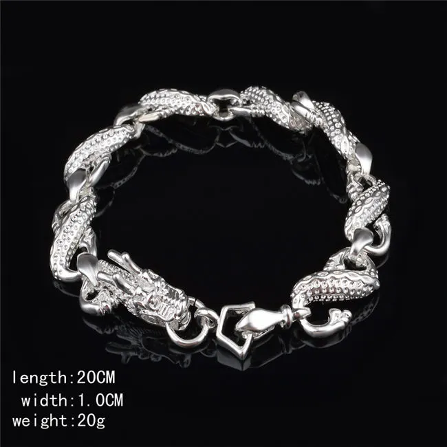 Fabrikspris 925 sterling silver armband pläterad liten vit drake söt design mode smycken för män gratis frakt