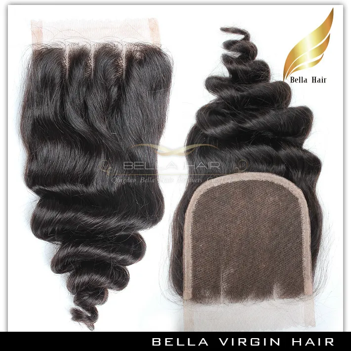 Bella Hair 8A cheveux paquets avec fermeture Extensions brésiliennes trame haut dentelle noir vague lâche pleine tête 5582697