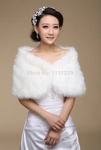 2020 New Cheap Bridal Thick Wraps White Ivory Long Faux Fur Shrug Cape ...