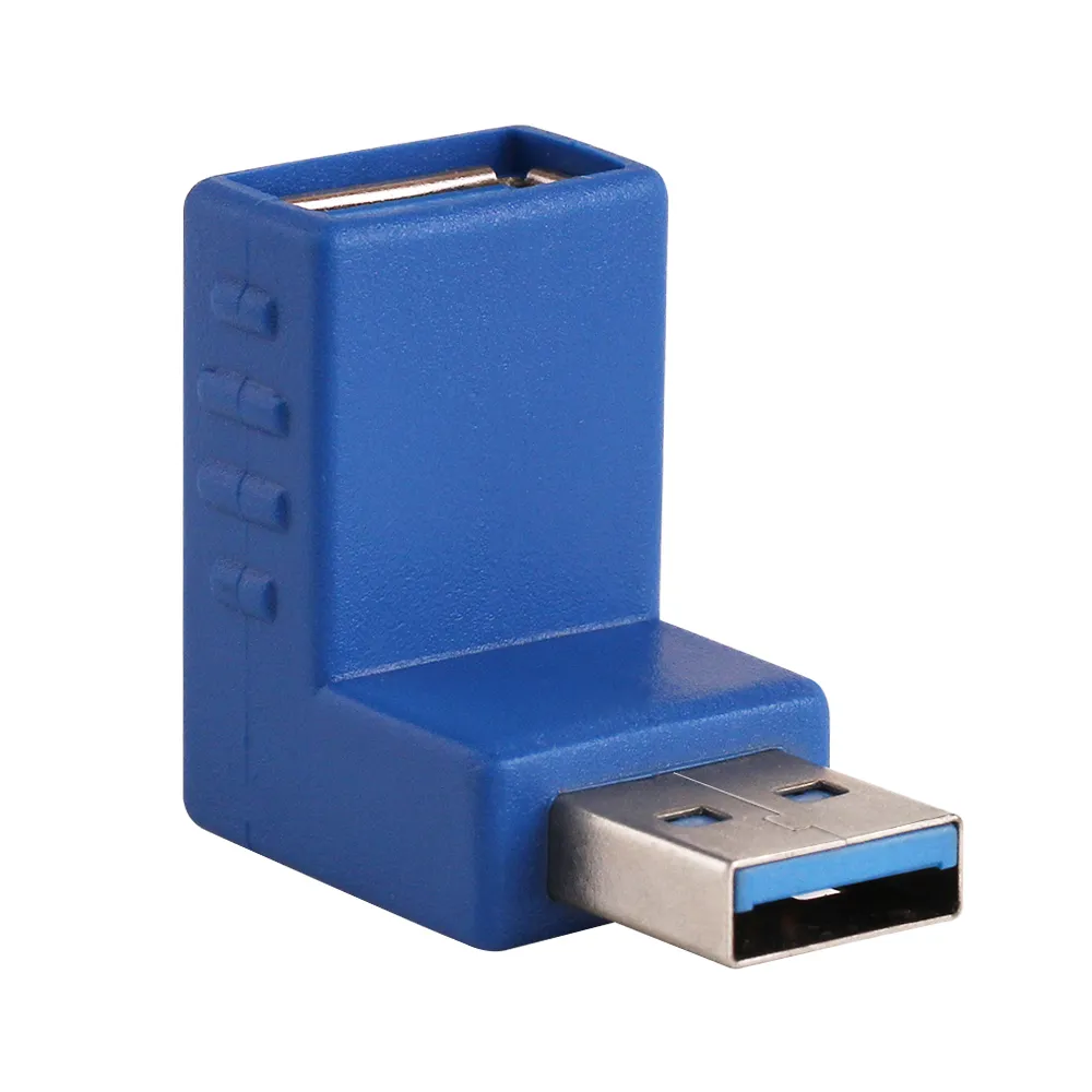 Universel USB 3.0 Type A mâle à femelle gauche + droite prise 90 degrés haut + bas Angle connecteur adaptateur coupleur haute qualité bleu