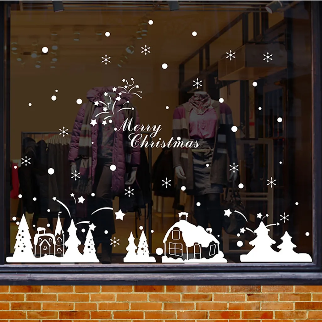 Joyeux Noël Sticker Mural DIY Windbells Mur Flocon De Neige Cabine Bonhomme De Neige Fenêtre Autocollants Ornements Décorations Drop Ship