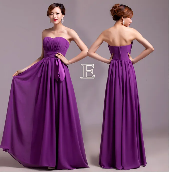 2019 Purple Bridesmaids Dresses 6 Styles Tight Pleats Elegant Ruffles Chiffon Long Designer Plus size Floor-Length Bridesmaid Party Dresses