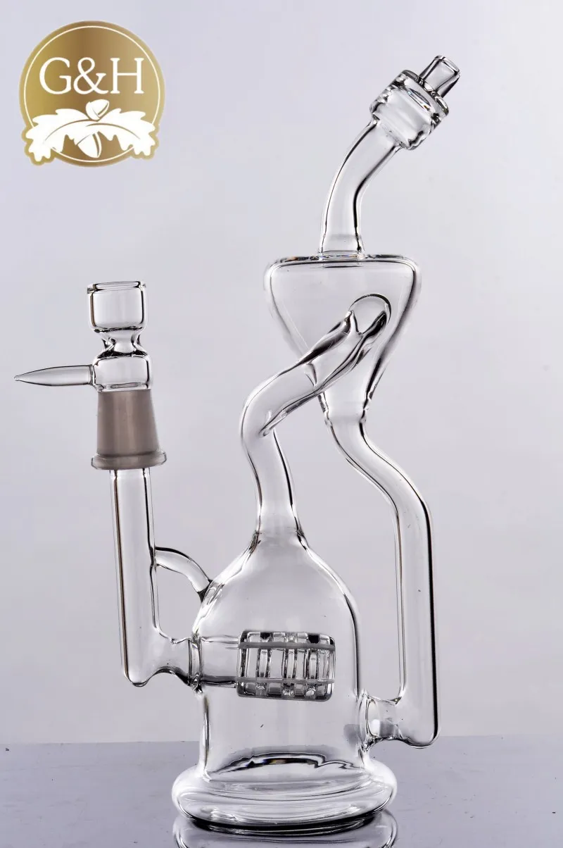 Fıskiye Temiz 23 cm Yüksek 14.4mm Ortak Ağacı Recycler Üçlü Perc Su Boruları El Üflemeli Inline Kül Catcher Cam Bongs Ücretsiz Cam Kubbe