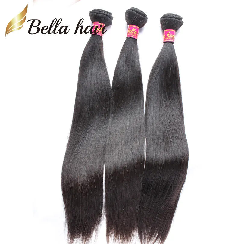 Bella Włosy Tanie Dziewicze Włosy 3 Wiązki 8 "-30" Proste Indian Human Hair Weaves Extensions Podwójny Wątek Naturalny Kolor Darmowa Wysyłka