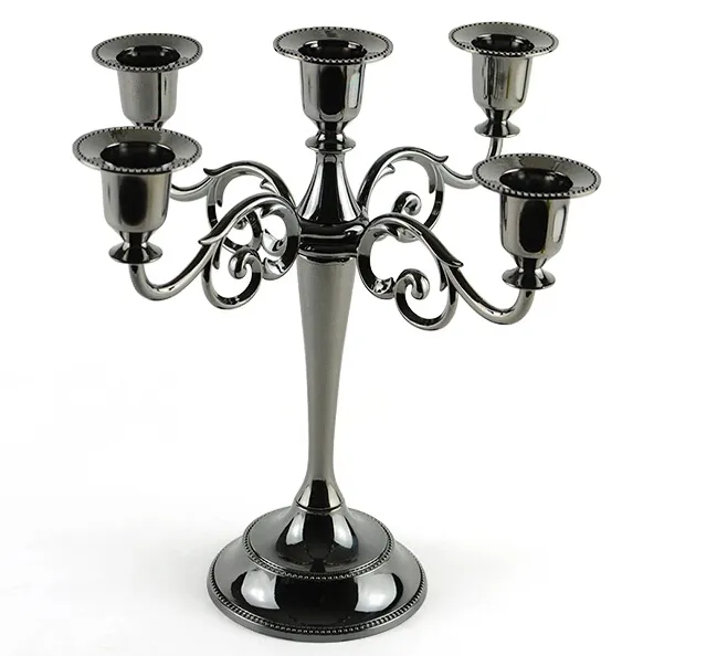 무료 배송 결혼식이나 이벤트에 대 한 5 색 팔 candelabra 블랙 색상, 금속 촛대 높이 27cm, 크리스마스 캔들 스틱