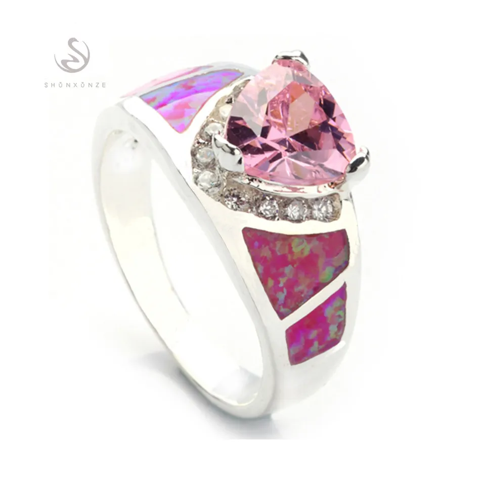 SHUNXUNZE Noble Generous Engagement wedding rings for women dropshipping Pink Cubic Zirconia Pink opal Rhodium plated R341 size 6 7 8 9 10