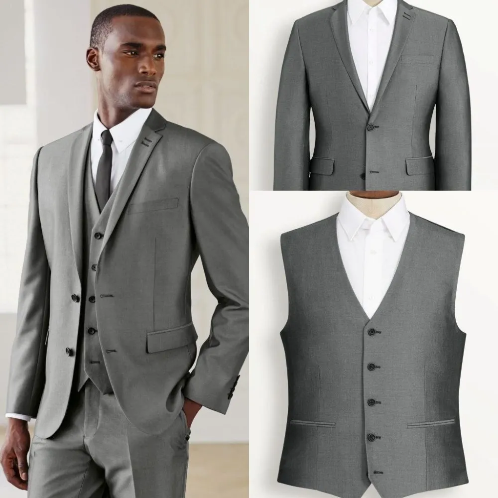 Light Cinza Smoking Tuits Feito Personalizado Manhã Mens Mens Ternos Noivo TuxeDos Notched Lapel Groomsmen Ternos de Prom Vestido Terno (jaqueta + calça + colete + gravata)