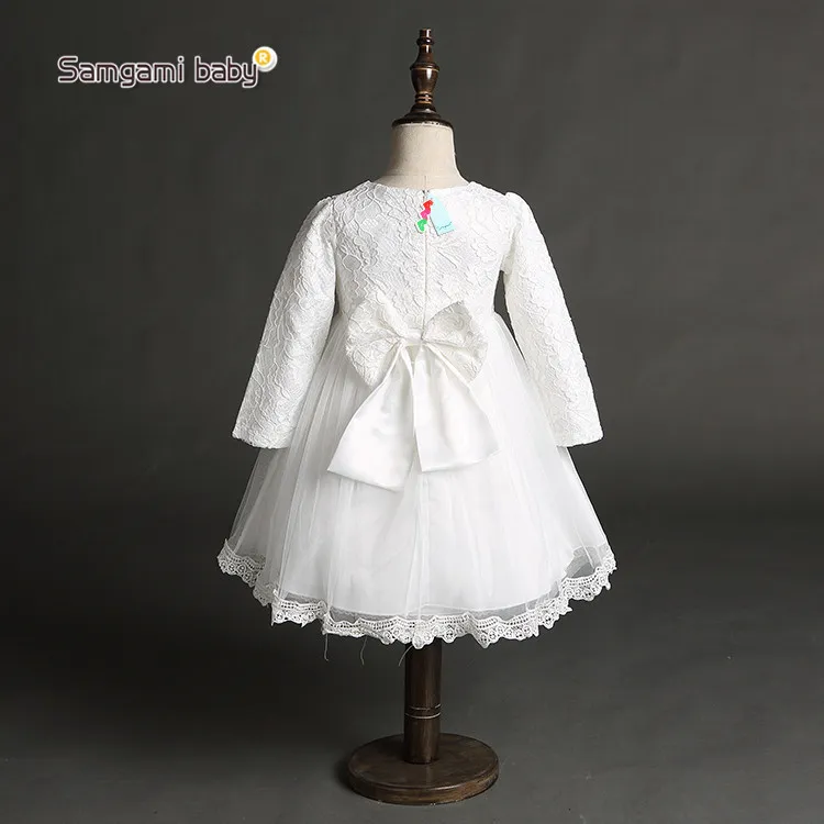 2016 printemps bébé filles dentelle robe à manches longues enfants princesse robes rose blanc fille robe de bal avec grand arc enfants fête tutu jupes