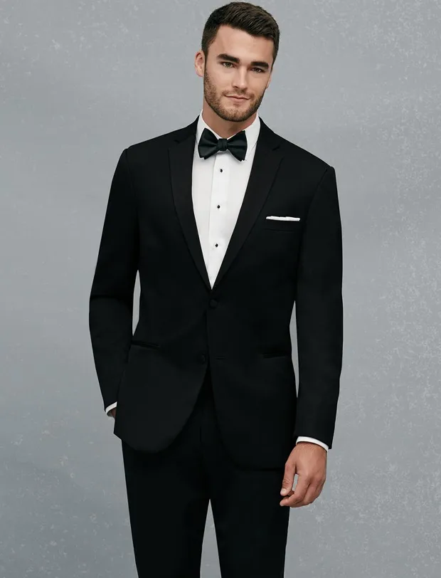 Custom Made Dwóch przycisków Czarny Groom Tuxedos Notch Lapel Groomsmen Mens Wedd Prom Garnitury (kurtka + spodnie + paski + krawat) H298
