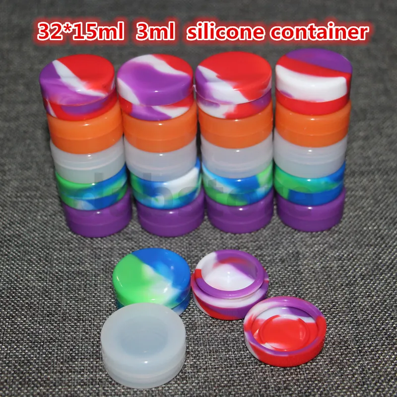 Groothandel 3 ml 32 * 15mm containers siliconen wax olie container siliconen potten wax concentraat wax containers gratis verzending DHL