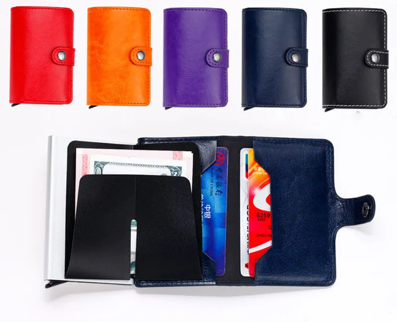 Mini Wallet with Automatic Slide Card Holder Credit Card Case Organizer Card Storage Bag Protector Men Wallets