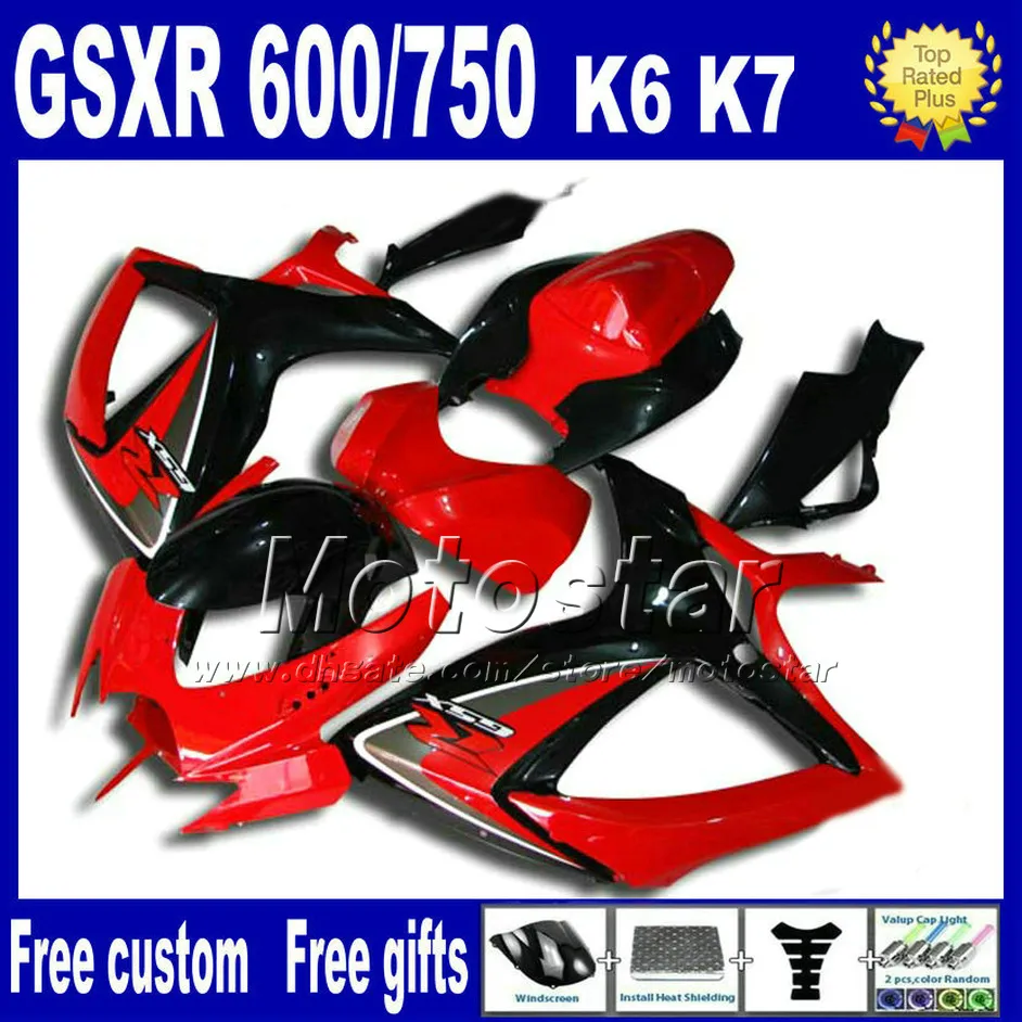 Motorcycle fairing kit + Seat cowl for GSXR 600/750 2006 2007 SUZUKI GSX-R600 GSX-R750 06 07 K6 red black fairings sets FS91