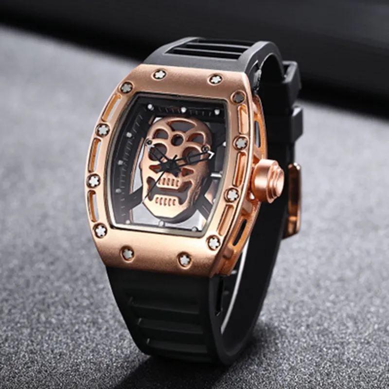 New 2019 Fashion Casual Business Men Quartz Watch Luxury Stainless Steel Skeleton Watch Silicone Strap Waterproof Sports Watch