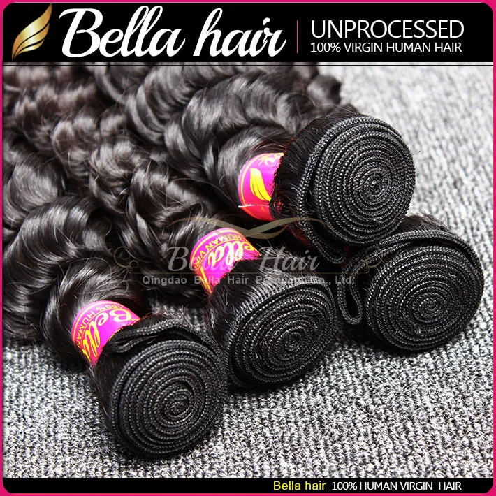 Bellahair 8-34 Brazylijski pakiet włosów Niezwiązany naturalny kolor głębokie fala falisty długie ludzkie przedłużenia włosów 8A Wysokiej jakości wątek