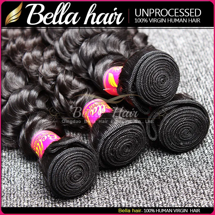 Bella Hair® 8-30 Brazilian Virgin Hair Bundles Deep Wave Hair Weaves Double Weft Unprocessed Natural Color