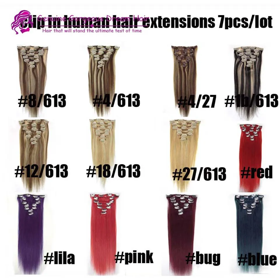 100% Human Remy Clip-in Indian Hair Extensions Layers Clip sur l'extension # 613 blond clip dans les extensions de cheveux humains