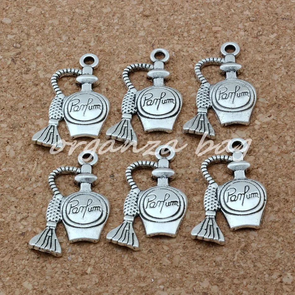 MIC 100st 1Lot Antiked Silver Zink Eloy Single-Sided Design Parfym Bottle Charms 17x24mm DIY Jewelry2613