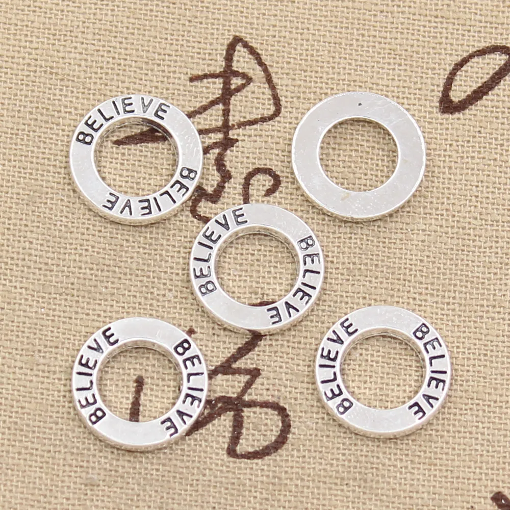 El anillo de encantos de 150 piezas cree 14 mm de antigüedad, colgante de aleación de zinc, plata tibetana vintage, bricolaje para collar de pulsera