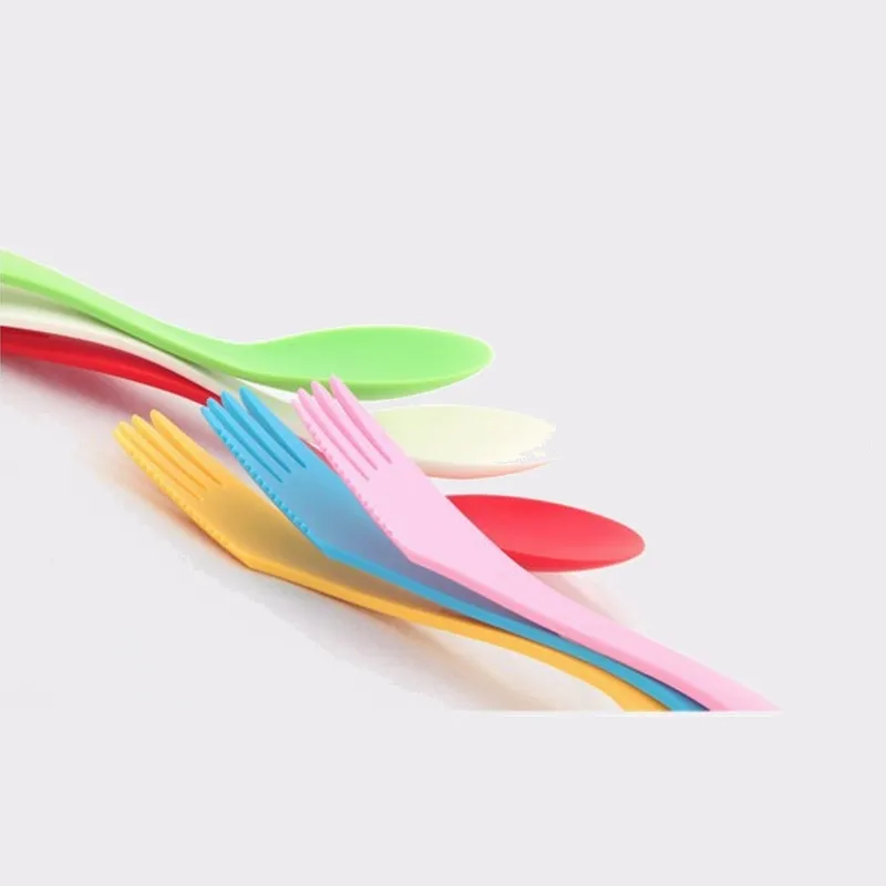 Plastic lepel vork - outdoor spork keukengereedschap voor 6 kleuren gemengd