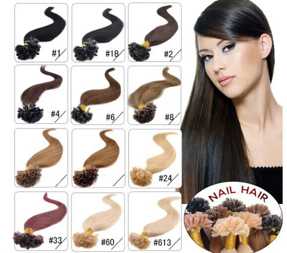 Elibess 14 "- 24" 0.8g / s 160g / lote 200s / lote keratin uñas u punta de cabello pre extravagantes extensiones 1 # 1b # 2 # 4 # 6 # 27 # 99j # 27 # 613 # dhl gratis shpping