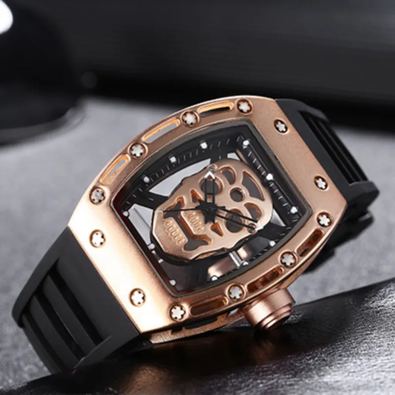 New 2019 Fashion Casual Business Men Quartz Watch Luxury Stainless Steel Skeleton Watch Silicone Strap Waterproof Sports Watch