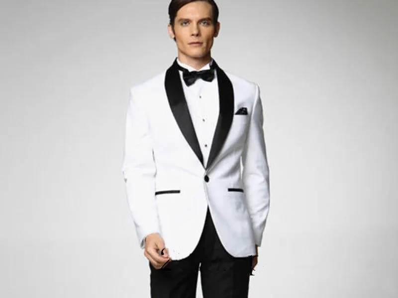 White Wedding Tuxedos For Men Man Suit Blazer And Pants Groom Tuxedos Best Man Suit Wedding Groomsman MenJacket+Pants+Tie