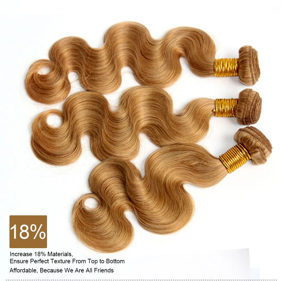 Honey Blonde Braziliaanse Haar Body Wave 100% Menselijk Haar Weave Golvende Bundels Kleur 27 # Grade 8A Braziliaanse Maagdelijke Remy Hair Extension Tangle Free