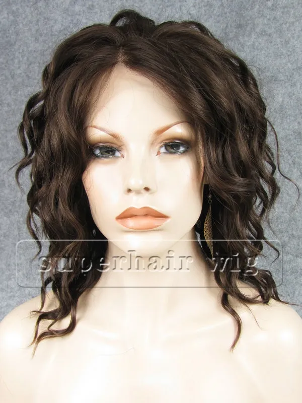 #6/8 Mix Brown Chic Short Fashion Heat Resistant Fiber Curly Lace Front Synthetic Hair Wig