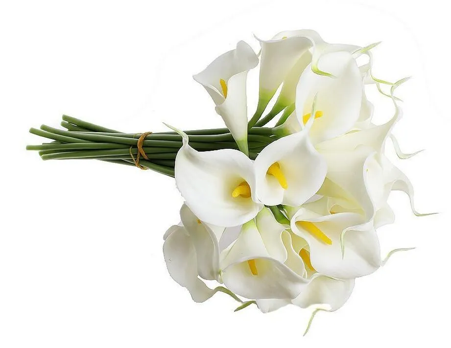 Calla Lily Bridal Wedding BouquetBride Flowers送料無料PU本物のタッチ黄色いミニカルラユリのブーケHP006