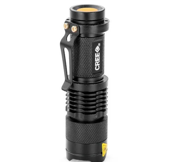 Free DHL, Ultra Light Mini CREE LED Q5 Flashlight Torch 300LM Portable Mini Flashlight Zoomable Waterproof Flashlight Torch Lamp