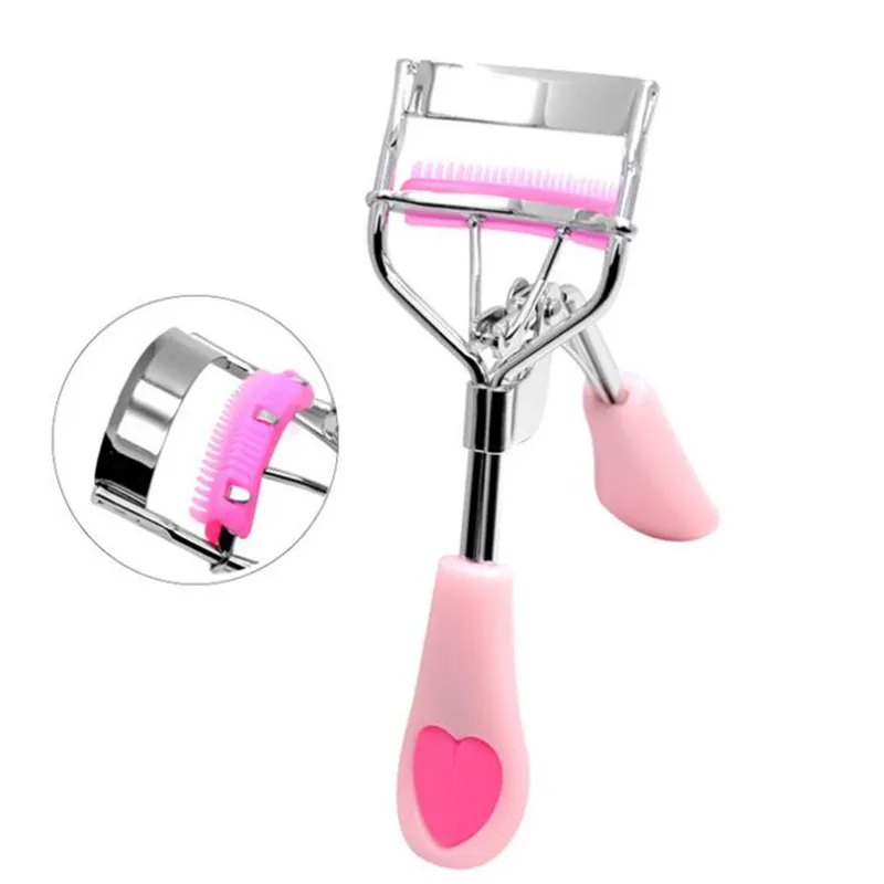 New Arrive Ladies Makeup Eye Curling Eyelash Curler with comb Eyelash Curler heart handle Clip Beauty Tool Stylish DHL free ship