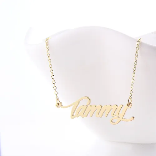 Tammy Script Font Name Halsband Anpassad personlig för män Tagga rostfritt stål Guld- och silverstyphalsband smycken gåva, NL-2400