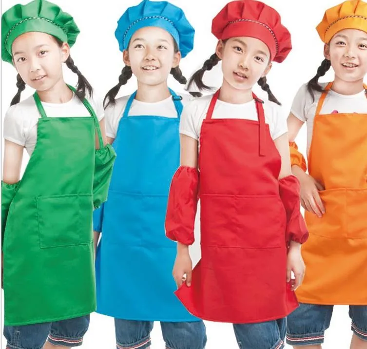 Avental liso para crianças cozinha crianças sólidos aventais com bolsos chef pinafore poliéster jardim artista pintura artesanato menina meninos partido classe