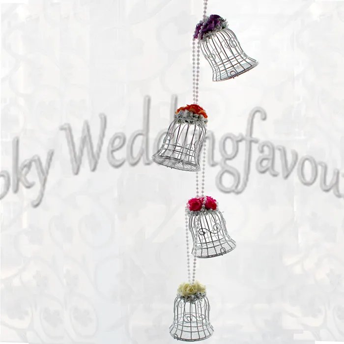 Unique Favors White BELL Birdcage with Flower Wedding Supplies Bonbons Boîtes Faveurs, cotillons