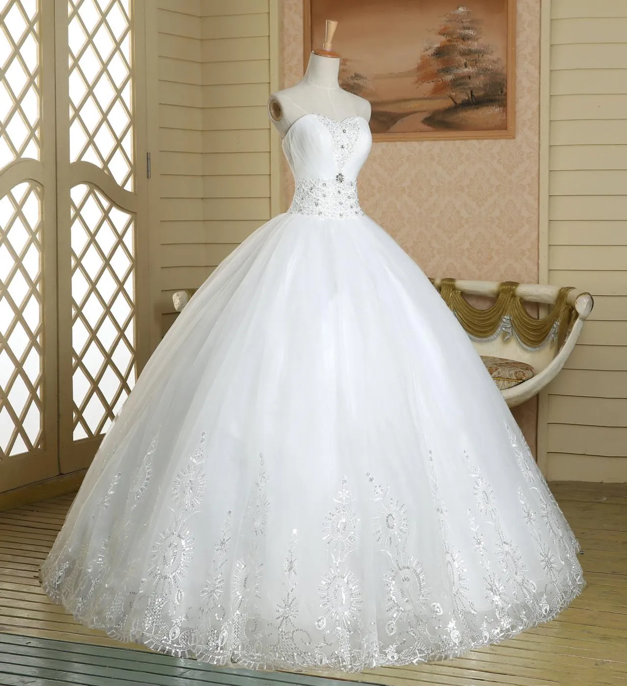 2016 hohe Qualität Ballkleid Weiß Spitze Quinceanera Kleider Perlen Kristall Prom Party Süße 16 Kleid Vestidos De 15 Kleider WD227