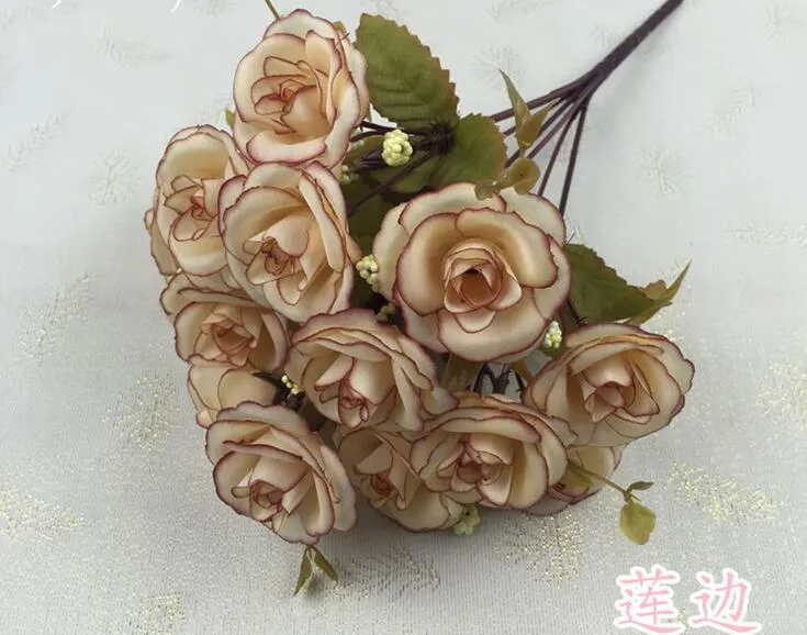 5 Buketter En bukett 14 Head Artificial Handgjorda Rose Flower Heads for Wedding Home Hotel Office Bridal Bouquet Decoration