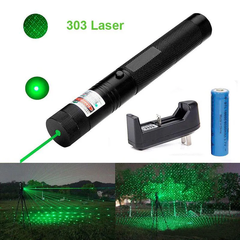 303 Green Laser Pointer Pen 532nm 5mw Justerbart fokus Batteri + Laddare US Adapter Ange gratis frakt