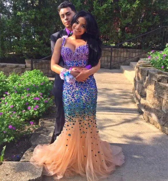 Crystal Beaded Two Piece Diamond Prom Dress With Sweetheart