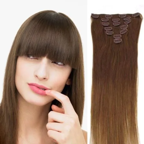 Partihandel - 140g/pc 8pc/set #6 Ljusbrun 100% mänskligt hår/peruanska hårklämmor i förlängningar riktigt rakt full huvud hög kvalitet
