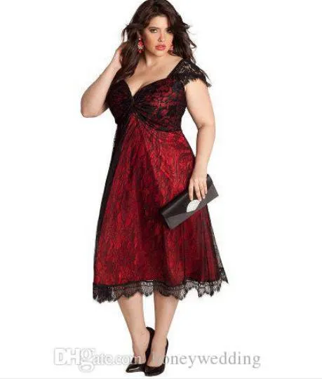 Mode plus size spets afton klänningar te längd älskling täckt ärmar cocktail party brudtärna mamma klänningar special occasio5441763