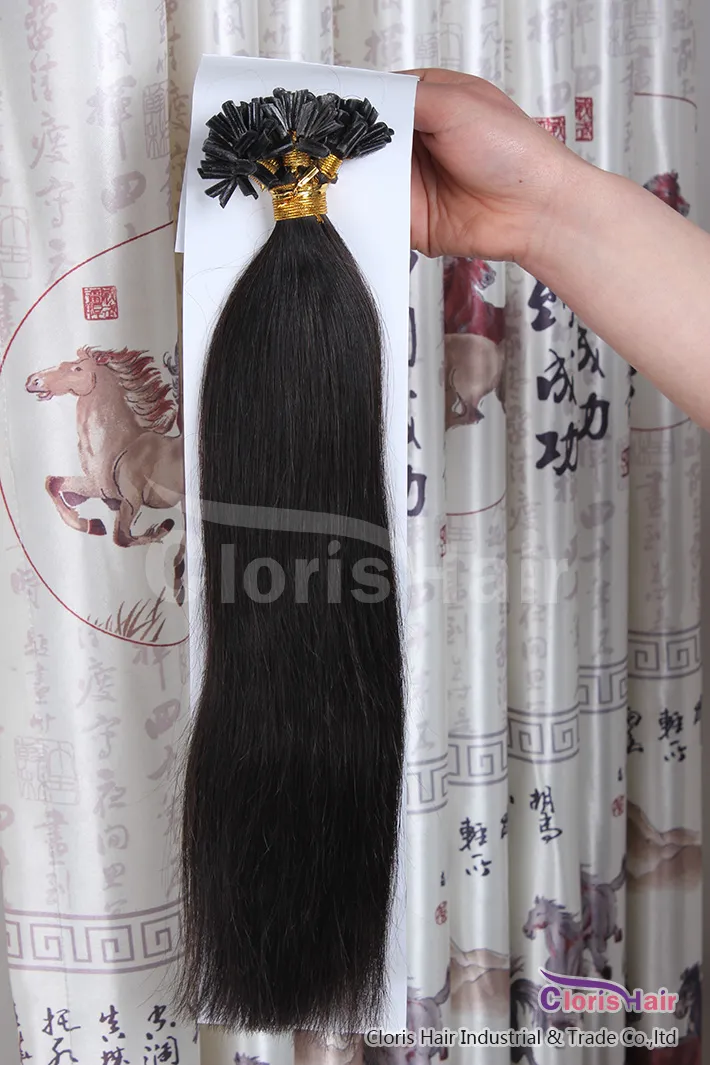 50g Fusion Keratyn Pre Bonded Nail U Tip Extensions Extensions 18-22 "Indian Remy Human Hair # 1B Natural Black 100s, 0,5g na pasmo