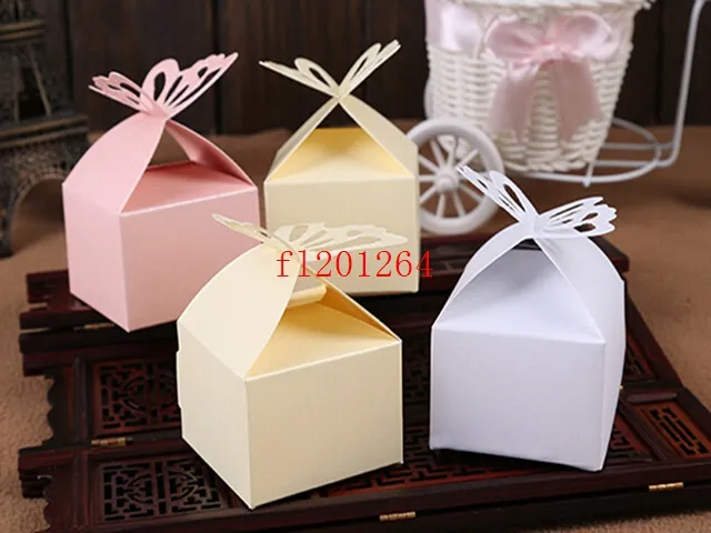 Livraison gratuite papier perlé mariage papillon boîte à bonbons bébé douche faveur boîte faveur boîte cadeau boîte 4 couleurs, 