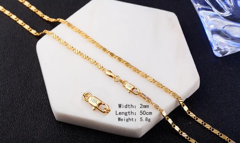 2018 hot sale 2mm 18K gold plated Shining flat chain pendant necklace chain Clavicle chain 16inch-24inch For Pendants