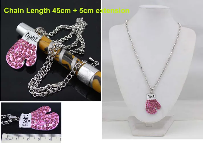 Breast Cancer Awareness Pink Ribbon Jewelry Pink Ribbon Fighting Box Gloves Pendant Necklaces