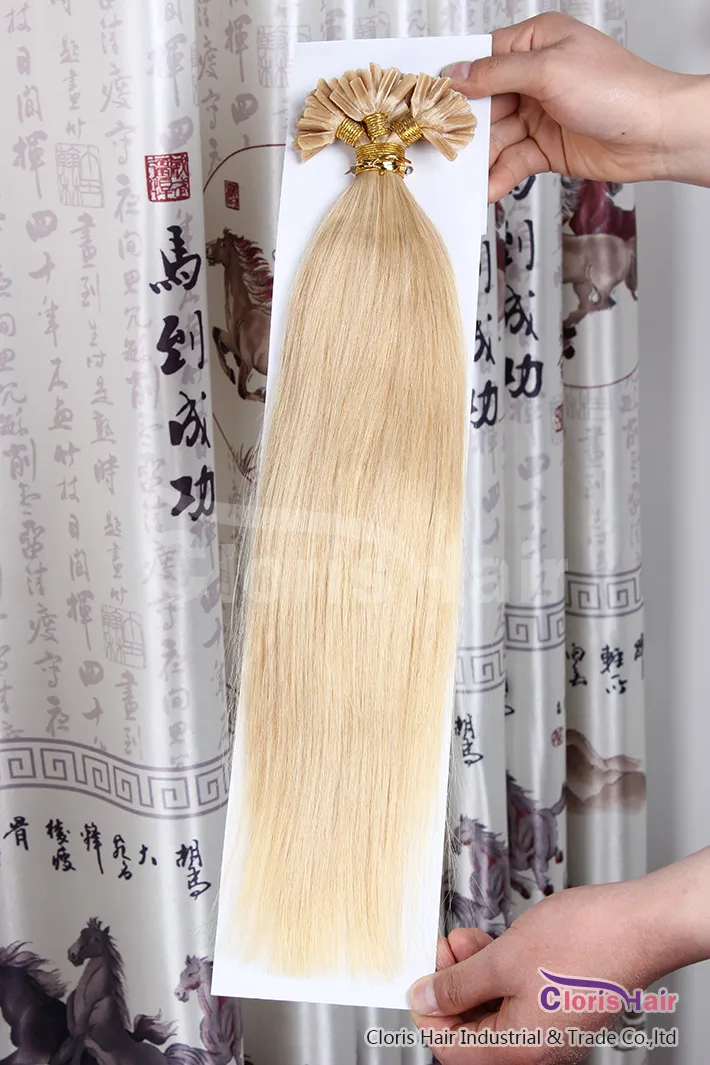 100 nici proste Prelegowane Keratyna Fusion U Tip Extension Włosy Nail Tip Indian Remy Human Hair # 24 Natural Blonde 0.5g / s