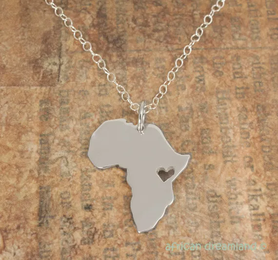 30PCS- N034 African Map Necklace Country of South Africa Map Necklace Adoption Necklace Ethiopia Ciondolo Africa Heart Necklaces